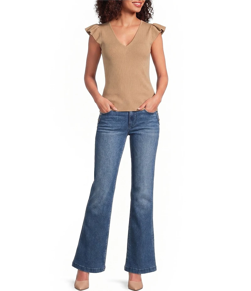 KARL LAGERFELD PARIS V-Neck Cap Sleeve Knit Top