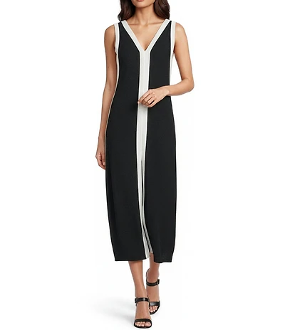 KARL LAGERFELD PARIS V-Neck Contrast Piping Maxi Dress