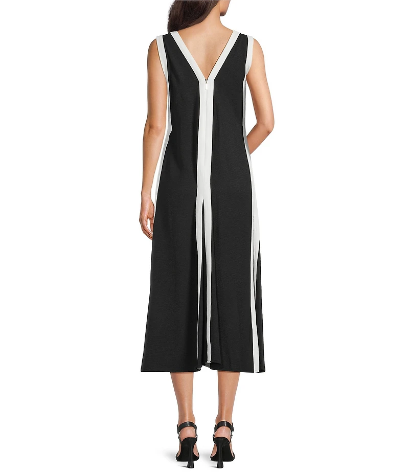 KARL LAGERFELD PARIS V-Neck Contrast Piping Maxi Dress