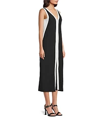 KARL LAGERFELD PARIS V-Neck Contrast Piping Maxi Dress