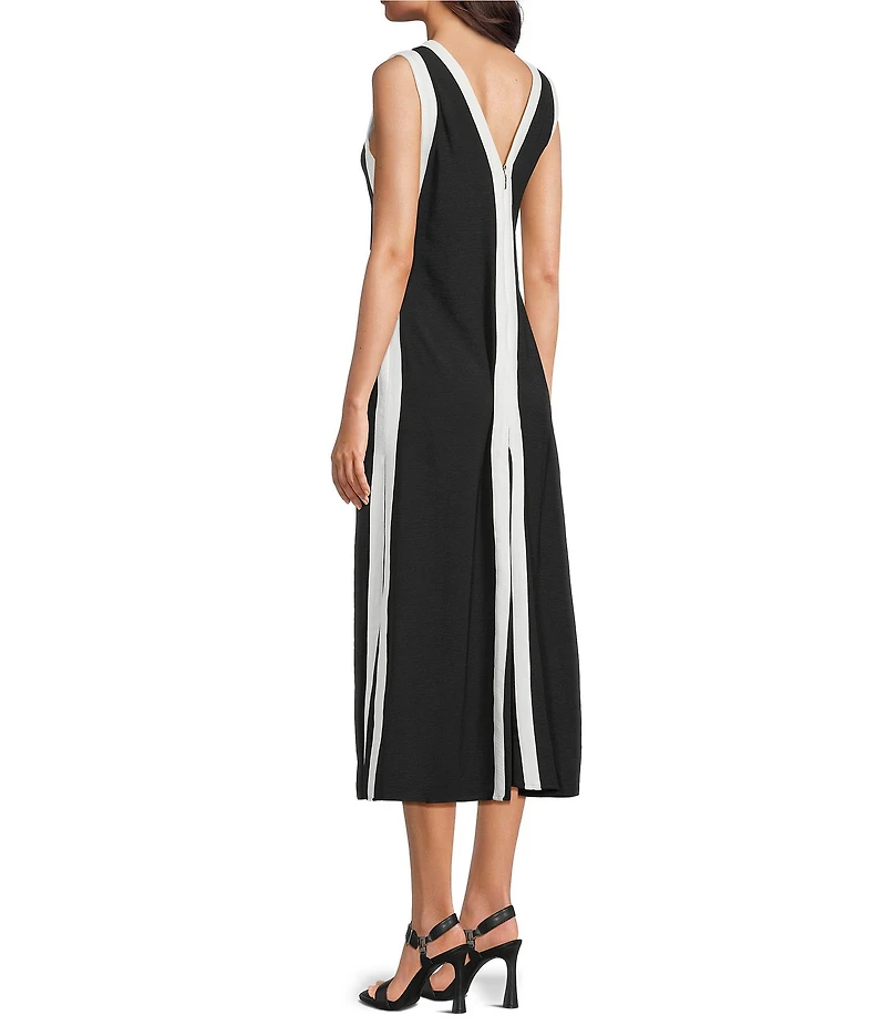 KARL LAGERFELD PARIS V-Neck Contrast Piping Maxi Dress