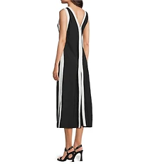KARL LAGERFELD PARIS V-Neck Contrast Piping Maxi Dress