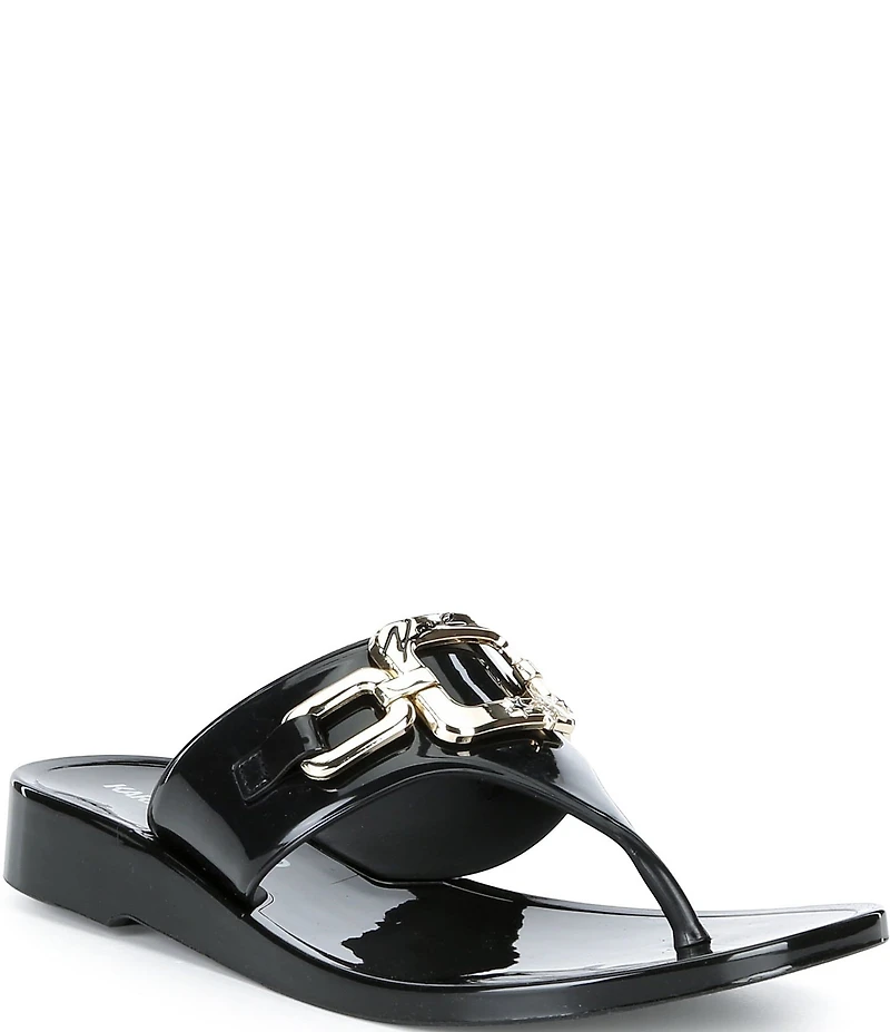 KARL LAGERFELD PARIS Vardice Jelly Bit Chain Thong Slide Sandals