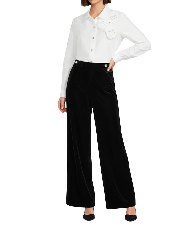 KARL LAGERFELD PARIS Velvet Wide Leg Pants