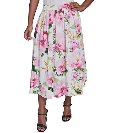 KARL LAGERFELD PARIS Voile Floral Print Midi A-Line Skirt