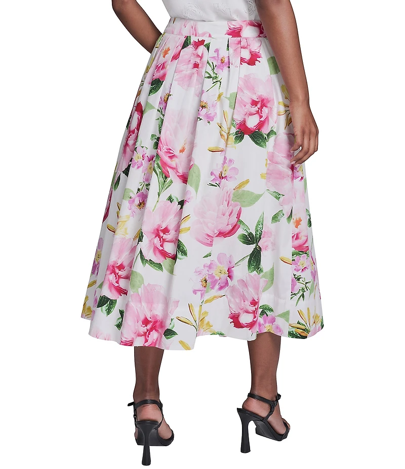 KARL LAGERFELD PARIS Voile Floral Print Midi A-Line Skirt