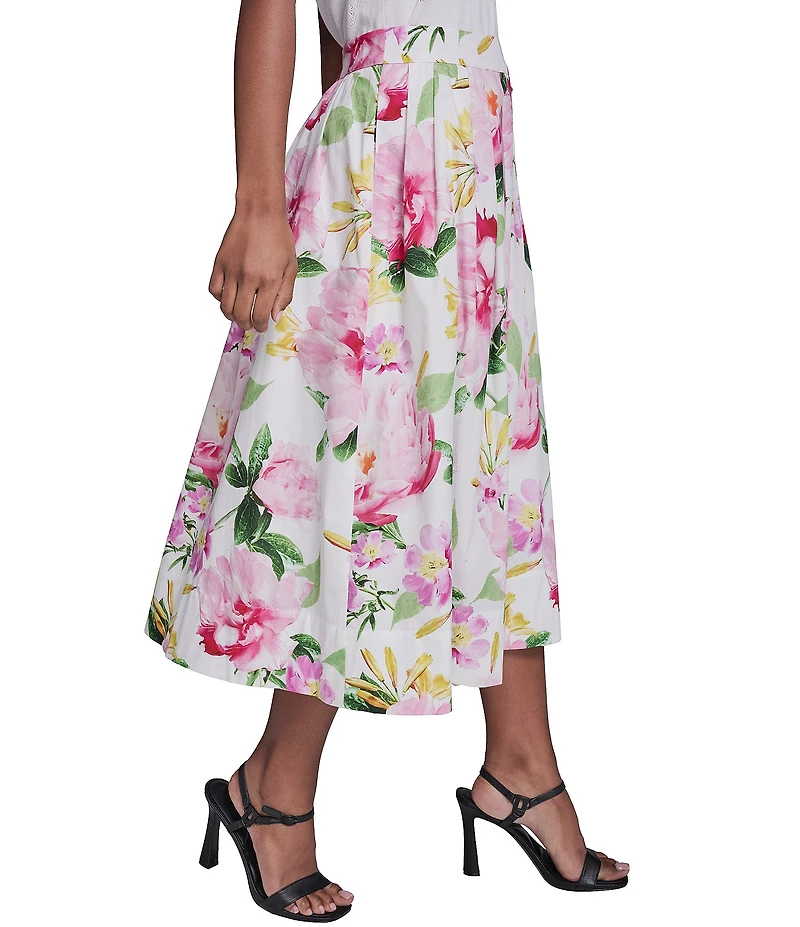 KARL LAGERFELD PARIS Voile Floral Print Midi A-Line Skirt