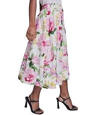 KARL LAGERFELD PARIS Voile Floral Print Midi A-Line Skirt