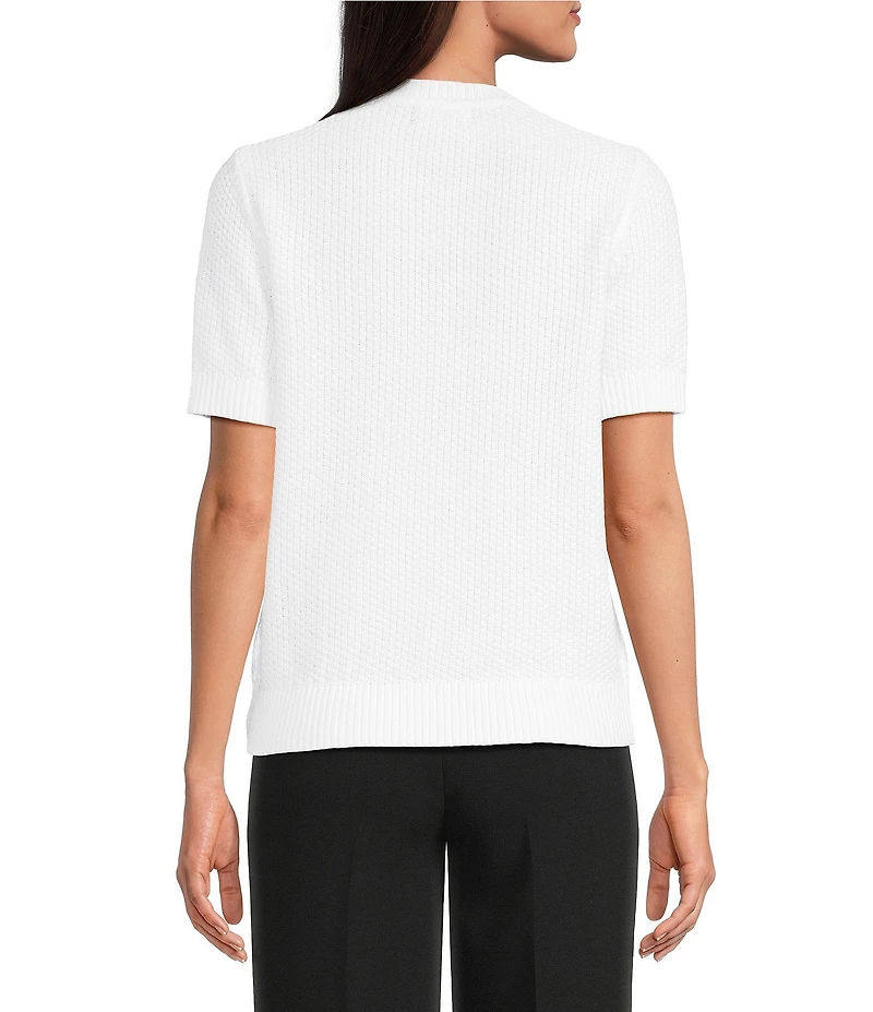 KARL LAGERFELD PARIS Waffle Knit Round Neck Short Sleeve Top