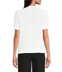 KARL LAGERFELD PARIS Waffle Knit Round Neck Short Sleeve Top