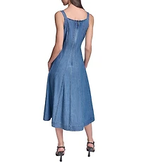 KARL LAGERFELD PARIS Washed Denim Square Neck Sleeveless Midi Dress