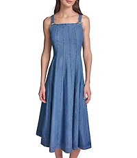 KARL LAGERFELD PARIS Washed Denim Square Neck Sleeveless Midi Dress