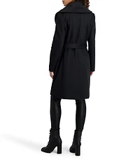KARL LAGERFELD PARIS Wool Blend Shawl Collar Belted Double Breasted Coat