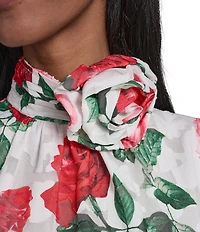 KARL LAGERFELD PARIS Woven Chiffon Print Mock Neck Sleeveless Rosette Clip Tank Shirt