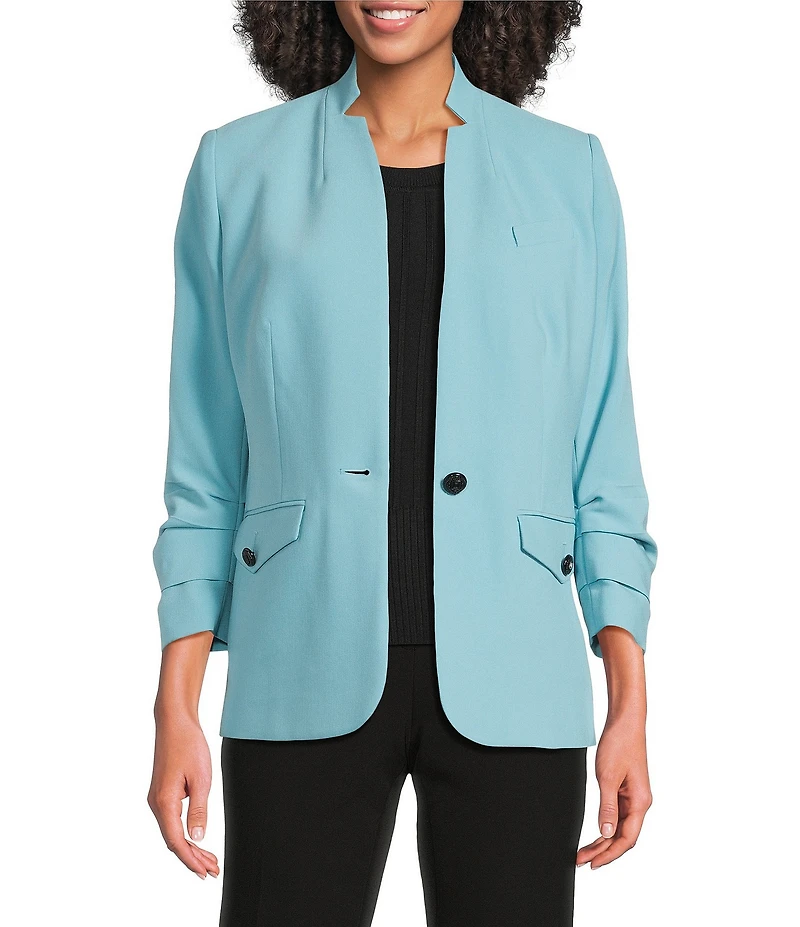 KARL LAGERFELD PARIS Woven Collarless 3/4 Sleeve Suiting Jacket