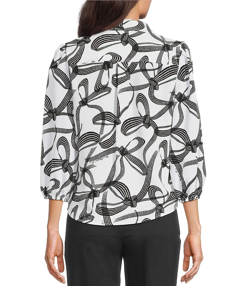 KARL LAGERFELD PARIS Woven Crepe Print Spread Collar 3/4 Sleeve Blouse