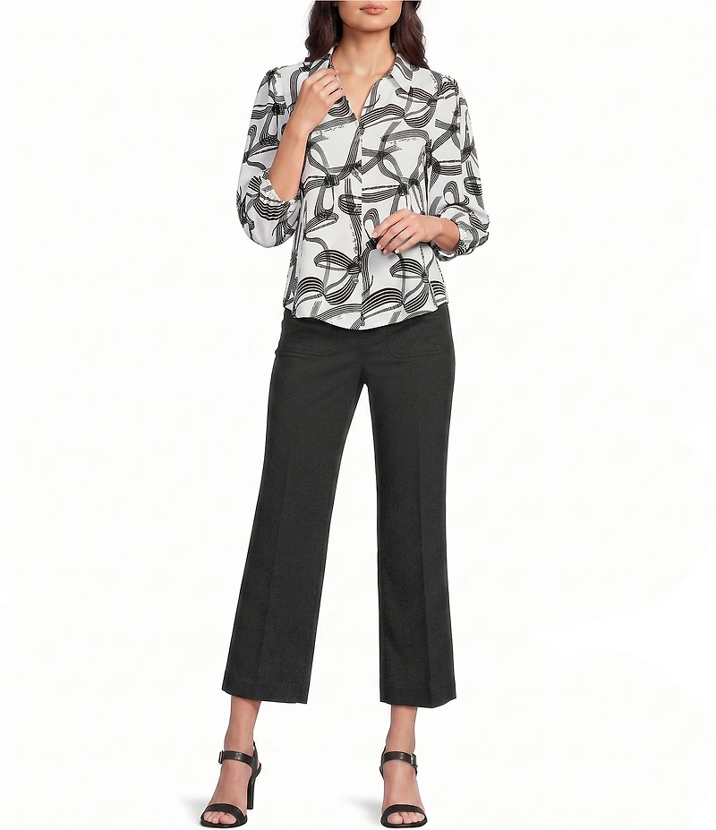 KARL LAGERFELD PARIS Woven Crepe Print Spread Collar 3/4 Sleeve Blouse