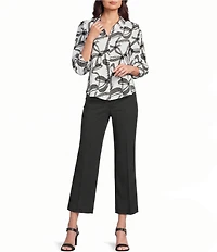 KARL LAGERFELD PARIS Woven Crepe Print Spread Collar Long Sleeve Blouse