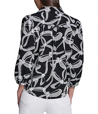 KARL LAGERFELD PARIS Woven Crepe Print Spread Collar Long Sleeve Blouse