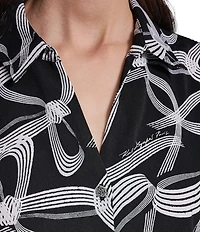 KARL LAGERFELD PARIS Woven Crepe Print Spread Collar Long Sleeve Blouse