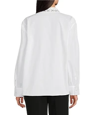 KARL LAGERFELD PARIS Woven Embroidered Point Collar Long Sleeve Top