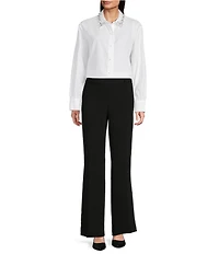 KARL LAGERFELD PARIS Woven Embroidered Point Collar Long Sleeve Top