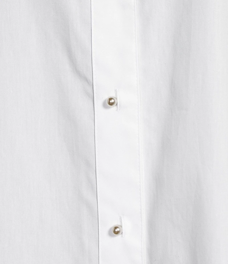 KARL LAGERFELD PARIS Woven Embroidered Point Collar Long Sleeve Top