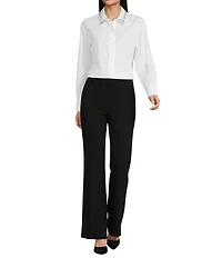 KARL LAGERFELD PARIS Woven Embroidered Point Collar Long Sleeve Top