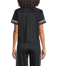 KARL LAGERFELD PARIS Woven Embroidered Poplin Point Collar Short Sleeve Shirt