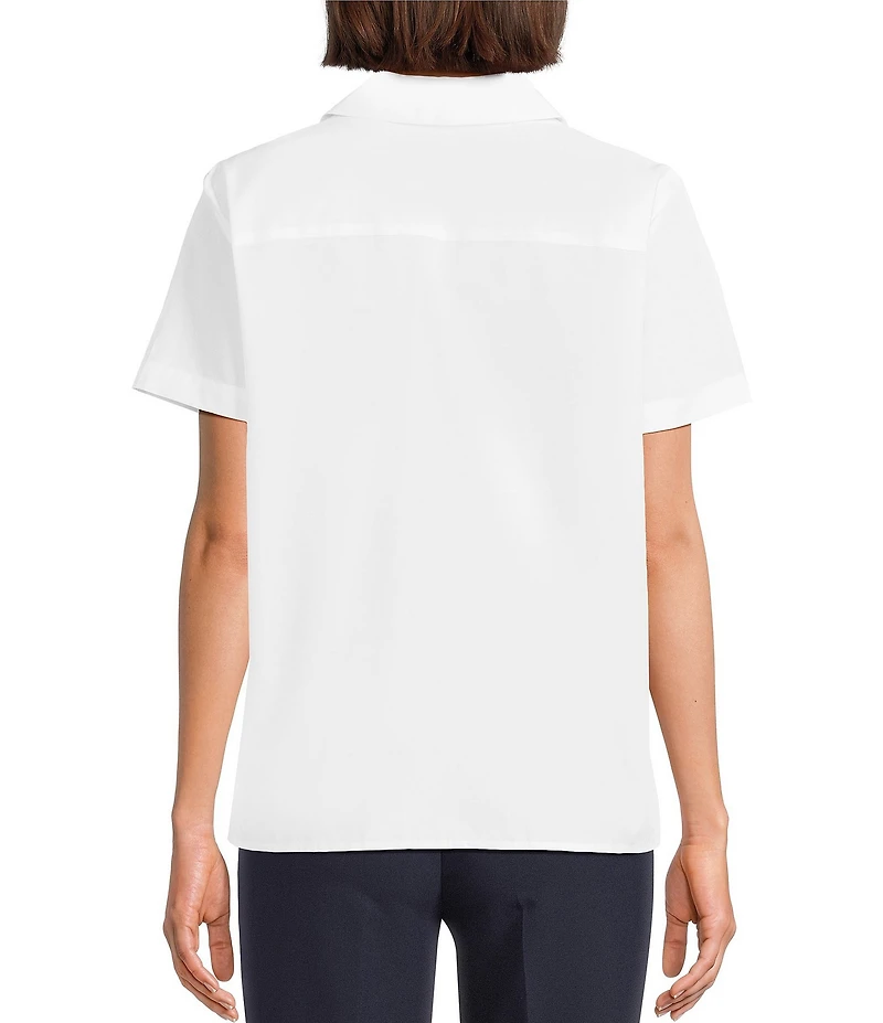 KARL LAGERFELD PARIS Woven Embroidered Poplin Point Collar Short Sleeve Shirt