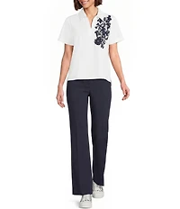 KARL LAGERFELD PARIS Woven Embroidered Poplin Point Collar Short Sleeve Shirt