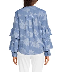 KARL LAGERFELD PARIS Woven Floral Print Mock Neck Long Sleeve Top