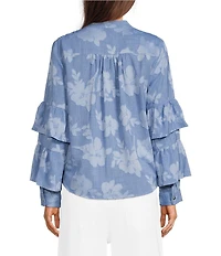 KARL LAGERFELD PARIS Woven Floral Print Mock Neck Long Sleeve Top