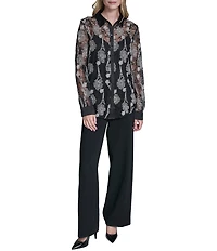 KARL LAGERFELD PARIS Woven Floral Print Point Collar Long Sleeve Shirt