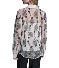 KARL LAGERFELD PARIS Woven Floral Print Point Collar Long Sleeve Shirt
