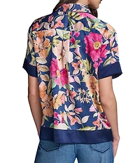 KARL LAGERFELD PARIS Woven Floral Print Point Collar Short Sleeve Camp Shirt