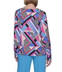 KARL LAGERFELD PARIS Woven Geometric Print Cowl Neck Long Sleeve Blouse