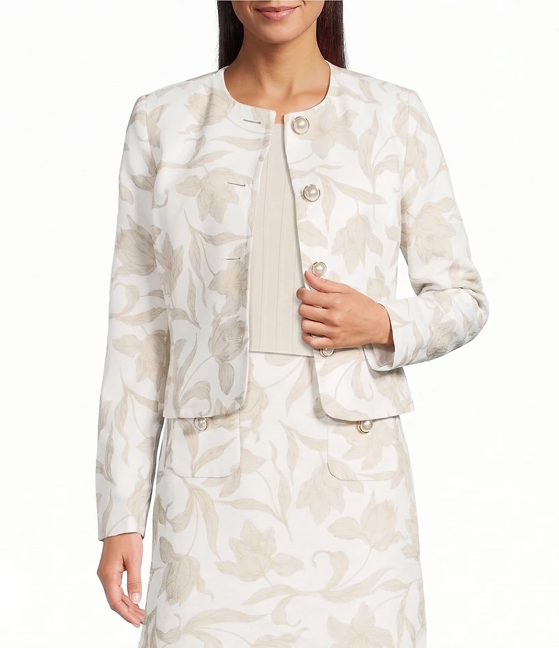 KARL LAGERFELD PARIS Woven Jacquard Print Round Neck Long Sleeve Lady Coordinating Jacket
