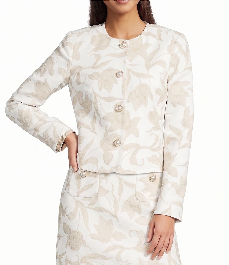 KARL LAGERFELD PARIS Woven Jacquard Print Round Neck Long Sleeve Lady Coordinating Jacket