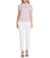 KARL LAGERFELD PARIS Woven Lace Point Collar Short Sleeve Sweetheart Blouse