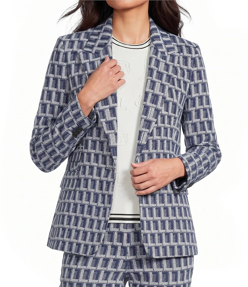 KARL LAGERFELD PARIS Woven Logo Print Notch Lapel Long Sleeve Coordinating Blazer