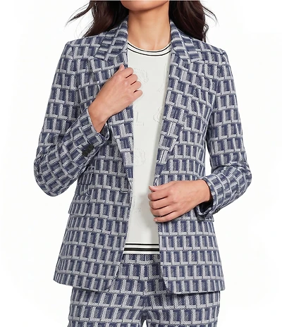 KARL LAGERFELD PARIS Woven Logo Print Notch Lapel Long Sleeve Coordinating Blazer