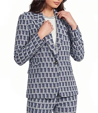 KARL LAGERFELD PARIS Woven Logo Print Notch Lapel Long Sleeve Coordinating Blazer