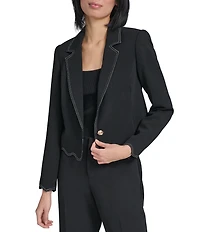 KARL LAGERFELD PARIS Woven Notch Lapel Long Sleeve Cropped Coordinating Jacket