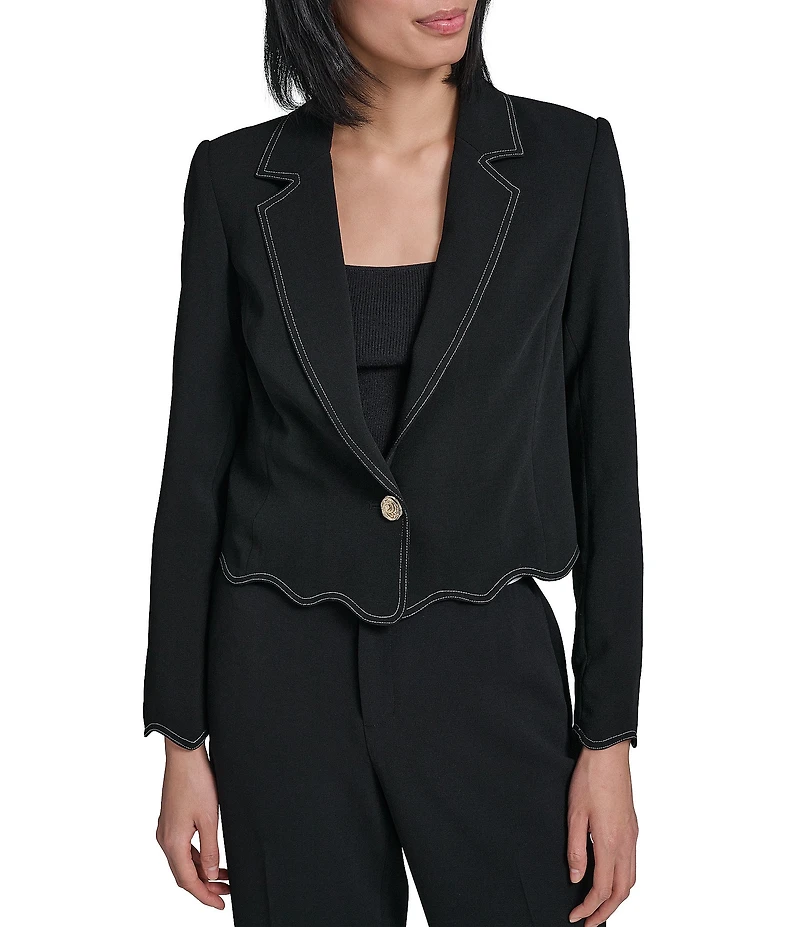 KARL LAGERFELD PARIS Woven Notch Lapel Long Sleeve Cropped Coordinating Jacket