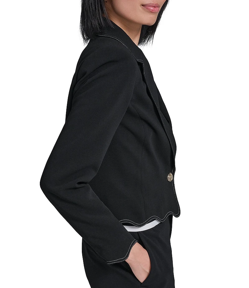 KARL LAGERFELD PARIS Woven Notch Lapel Long Sleeve Cropped Coordinating Jacket