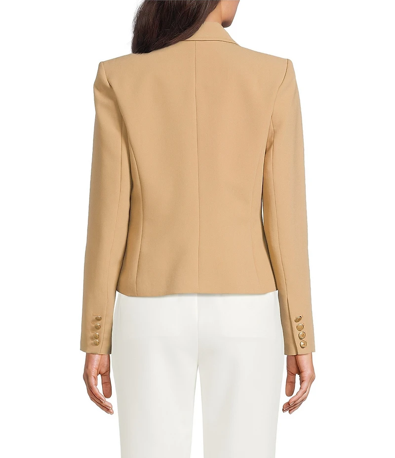 KARL LAGERFELD PARIS Woven Peak Lapel Collar Long Sleeve Button Front Cropped Coordinating Jacket