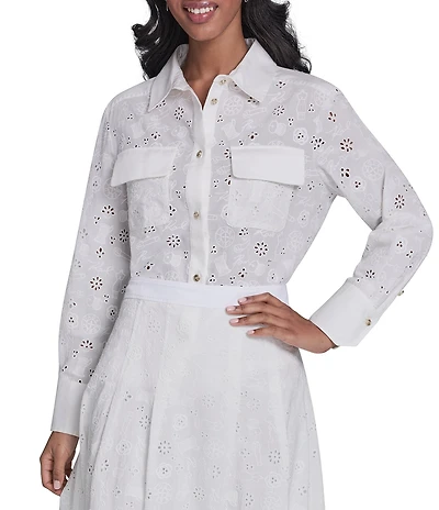 KARL LAGERFELD PARIS Woven Point Collar Long Sleeve Shirt