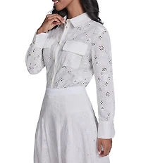 KARL LAGERFELD PARIS Woven Point Collar Long Sleeve Shirt