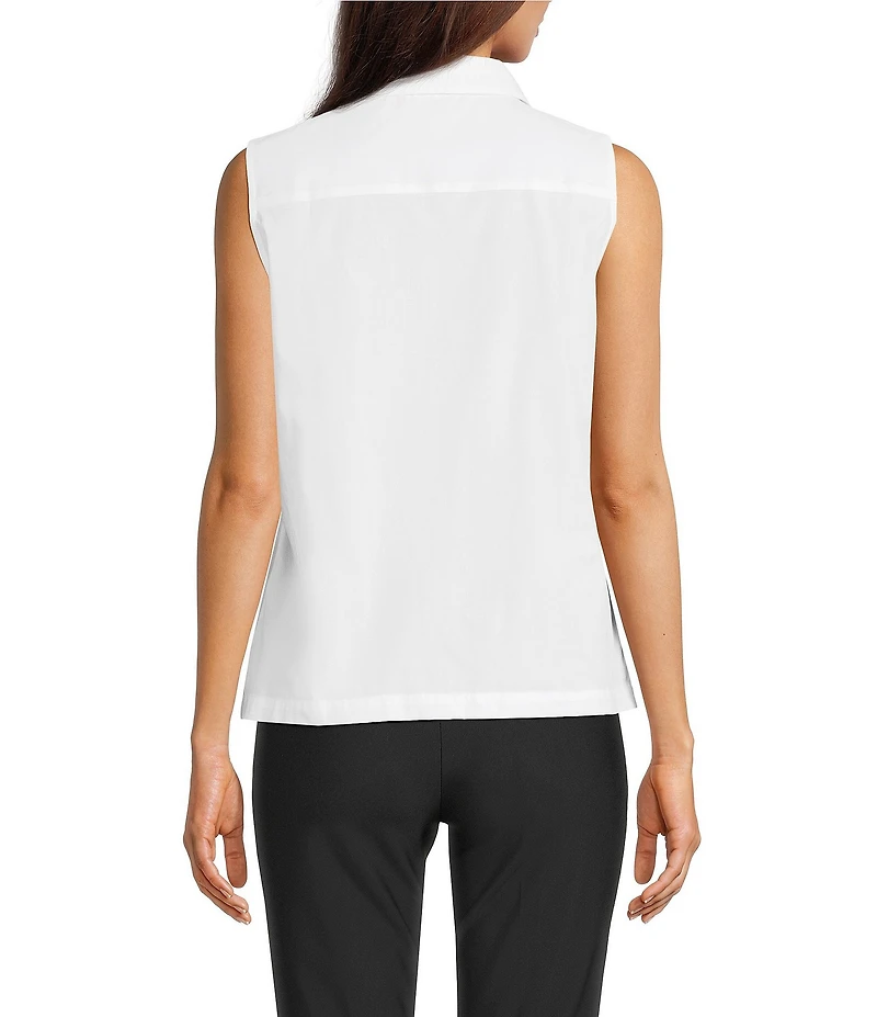 KARL LAGERFELD PARIS Woven Point Collar Sleeveless Button Front Blouse